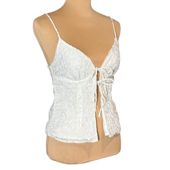 Revolve More To Come Josie Burnout Velvet Cami Top Sz.S White Bow Coquette Y2K - Picture 3 of 11